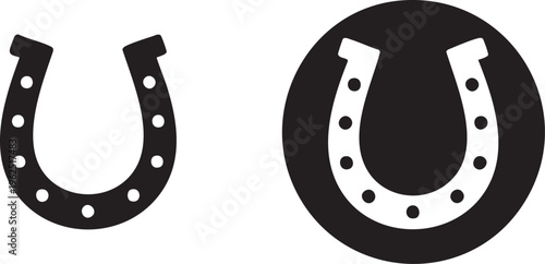 Horseshoe Icon Set Featuring Lucky Symbol and Equestrian Theme for Good Fortune Success Horse Racing and Western Style Graphic Design