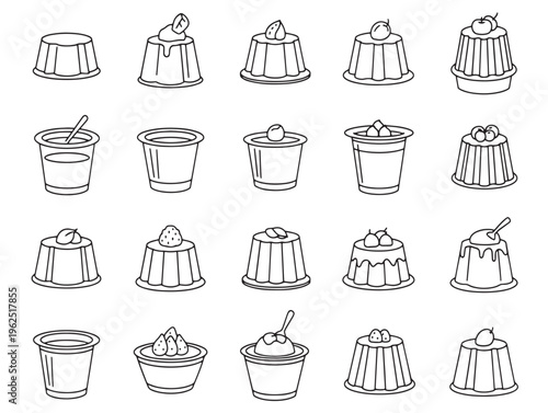 A collection of 20 different dog breeds in simple line art style