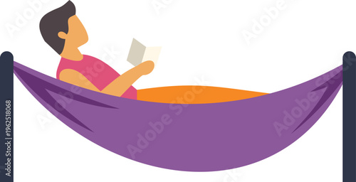 Person enjoying leisure time, resting and reading in a comfortable hammock