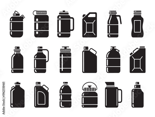 A collection of various beverage bottles and jugs