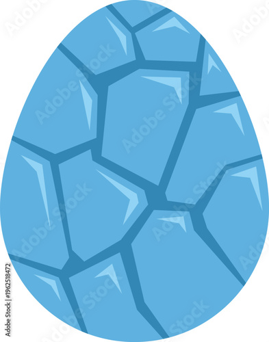 Isolated blue egg with a cracked shell pattern, representing cold ice or rock