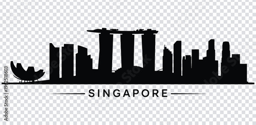 Vector illustration singapore city skyline silhouette with famous landmarks