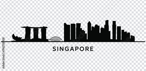 Vector illustration singapore city skyline with famous landmarks in black silhouette