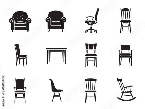 A collection of various chairs and furniture