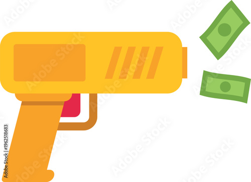 Money gun releasing bills, symbolizing financial power and extravagant spending