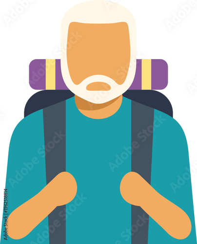 Senior man with beard wearing a backpack, ready for an adventure or retirement travel