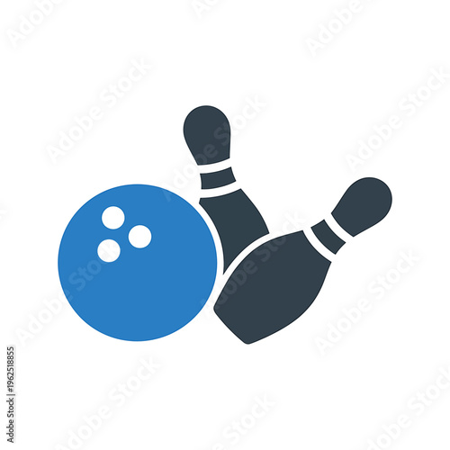 Bowling ball and pins on white background