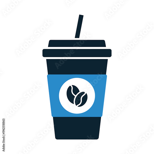 Flat design coffee cup with straw and coffee beans on sleeve