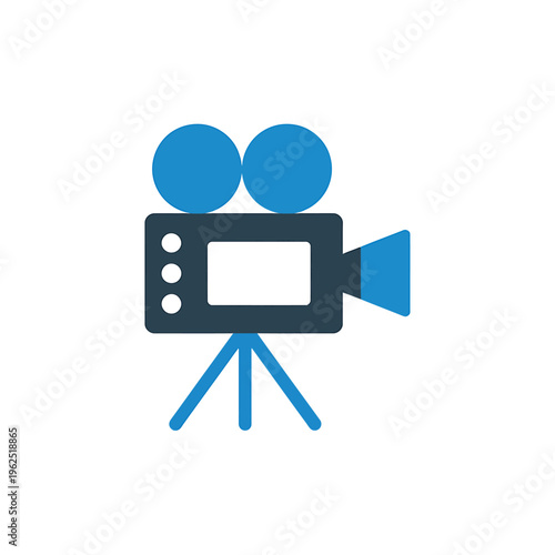 Flat design video camera icon on white background  film recording device