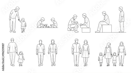 Family Human Scale Figures 12 Element Set for Architectural Plans – AutoCAD CAD Blueprint Entourage Drawing