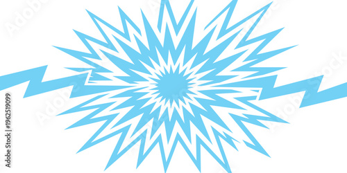 Light blue electric lightning bolt explosion and starburst effect on white background