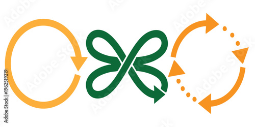 Recycling and reuse symbol with arrows in orange and green