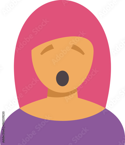 Pink haired woman avatar yawning widely, representing fatigue and boredom