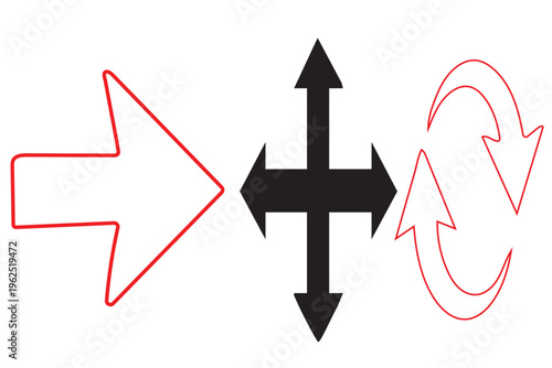 Three arrows indicating different directions and actions
