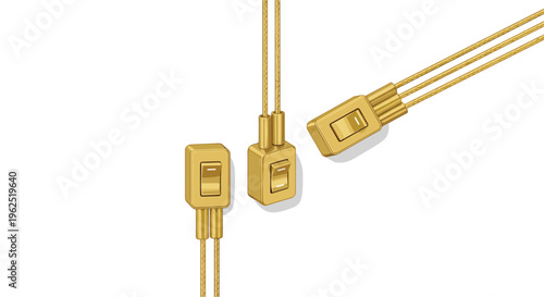 Three golden toggle switches with visible wires are arranged dynamically against a clean white background.