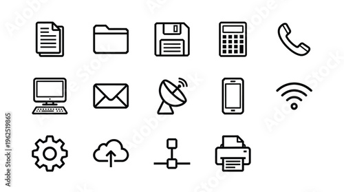 Collection of various computer and communication icons in a grid layout