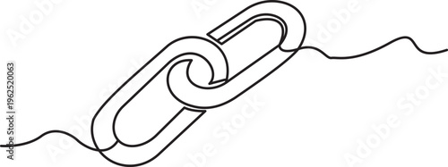 Continuous line drawing of metallic chain links on transparent backdrop