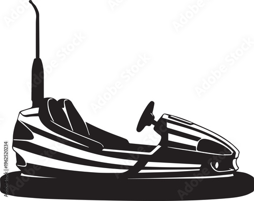Bumper car, amusement park ride, vector illustration, black and white