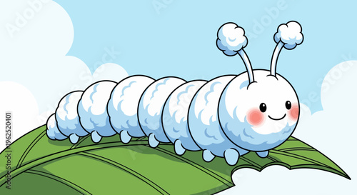A cute cartoon caterpillar on leaf.