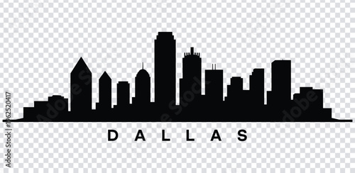Vector illustration black silhouette of the dallas city skyline on a transparent background