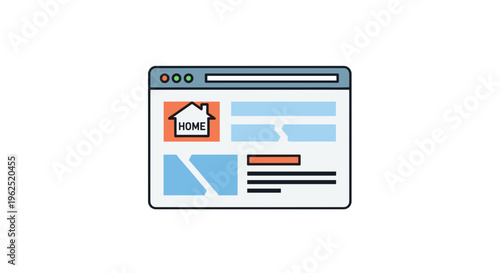 Website homepage design with navigation bar and content blocks digital interface