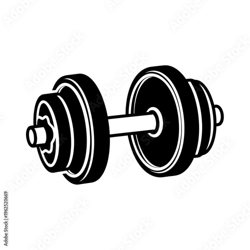 Black and White Dumbbell Icon for Fitness and Gym Design
