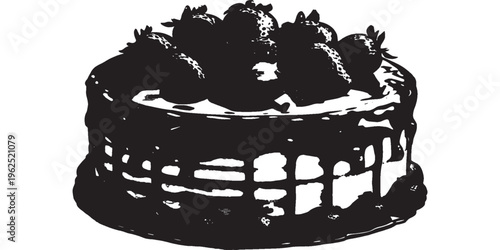 Delicious chocolate cake with strawberries on top.