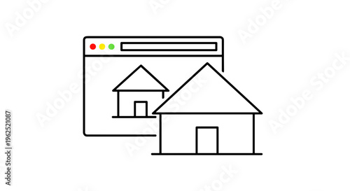 Outline icons of houses displayed on a computer screen interface representing real