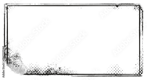 Distressed rectangular border frame with grunge texture and halftone dots isolated
