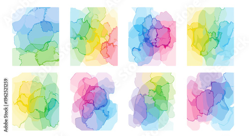 Abstract watercolor splashes and blobs in vibrant rainbow colors artistic fluid