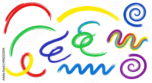 Vibrant colorful abstract brush strokes and swirls on white background creative