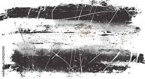 Distressed grunge texture with abstract brush strokes and scratches black on white