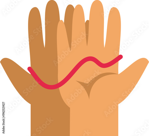 Hands displaying palmistry symbols and fortune telling lines