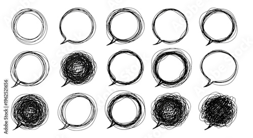 Hand drawn speech bubbles collection scribbled circles for communication and ideas