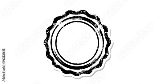 Circular textured seal stamp emblem with rough distressed edges and double