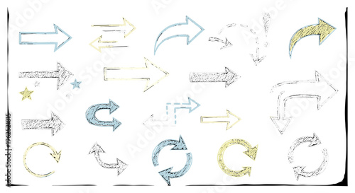 Hand drawn arrow icons collection sketched directional pointers and circular