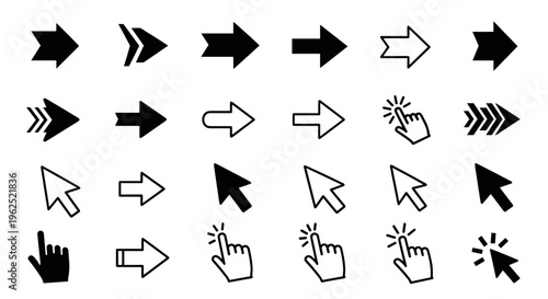 Collection of diverse arrow and cursor icons for navigation and click actions