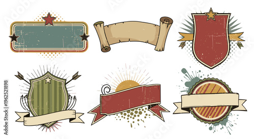 Retro emblem collection vintage banners shields and ribbons for design projects