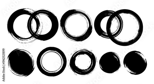 Abstract ink brush circles and rings collection artistic grunge shapes for graphic