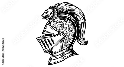 Ornate lion head helmet with flowing mane and detailed patterns