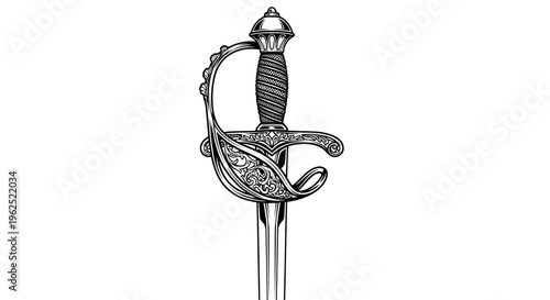 Ornate black and white sword with floral hilt and curved blade