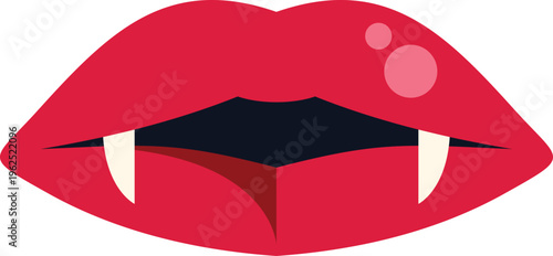 Red lips with vampire fangs illustration for halloween and horror designs