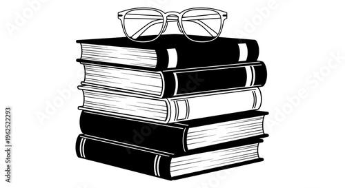 Stacked books with round glasses resting on top