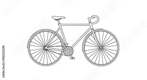 Minimalist line drawing of a classic bicycle with curved handlebars and spoked wheels