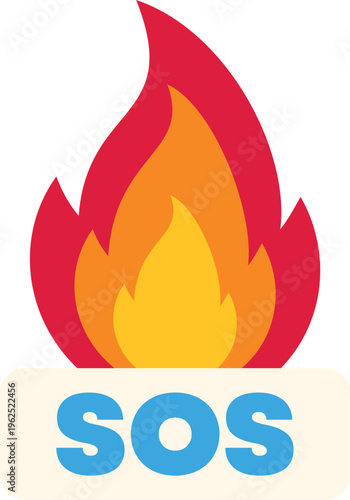 Fire symbol with sos text representing an emergency alarm