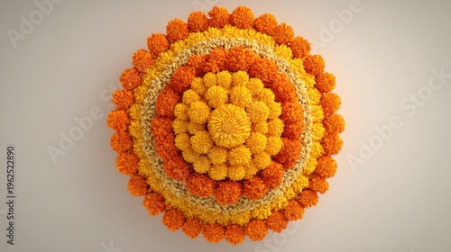 Marigold floral mandala diwali minimalist background for festival decoration and altar offering top view for card poster and design use