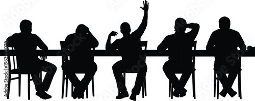 Meeting classroom silhouette illustration set, people discussion body language nonverbal communication artwork, group vector design concept