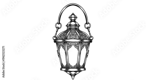 Ornate vintage lantern with intricate floral patterns and curved handles