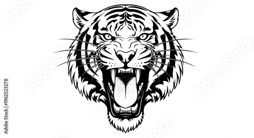 Fierce roaring tiger head with detailed stripes and piercing eyes