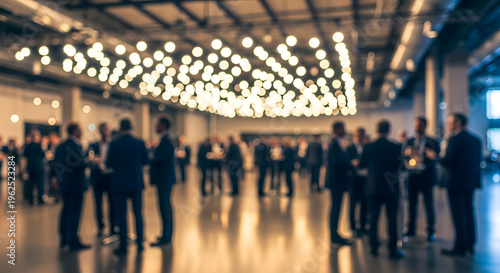Cinematic Corporate Networking – Out-of-Focus Professional Reception in Modern Hall